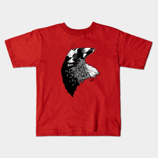 Three-Eyed Raven - B/W Kids T-Shirt by Indi Martin